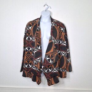 Free People Peace Sign Graphic Cardigan Sz L Oversized Artsy Boho Hippie 70s